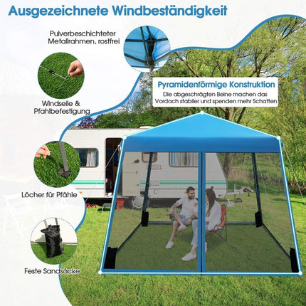 Outdoor Canopy Tent, 3x3m, Blue, Mesh Sides, UV Protection