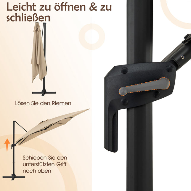 Outdoor Cantilever Umbrella 300x300 cm, Beige, 360 Rotation