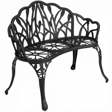 Outdoor Cast Aluminum Garden Bench, Black, 2-Seater