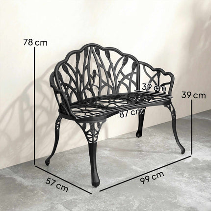 Outdoor Cast Aluminum Garden Bench, Black, 2-Seater