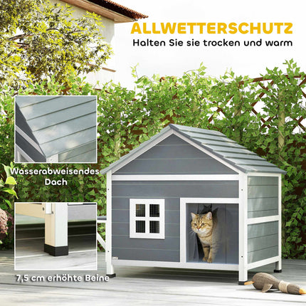 Outdoor Cat House, Elevated Design, Waterproof Roof