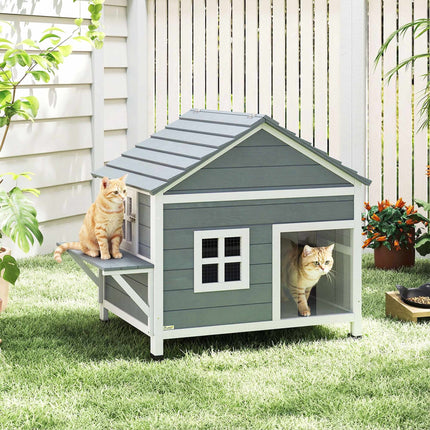 Outdoor Cat House, Elevated Design, Waterproof Roof