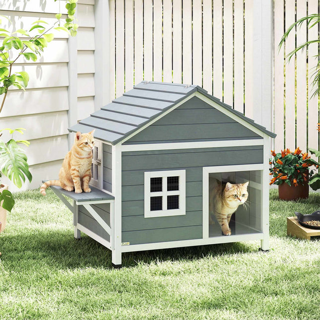 Outdoor Cat House, Elevated Design, Waterproof Roof