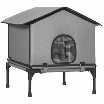 Outdoor Cat House, Foldable & Elevated with Cushion, Grey