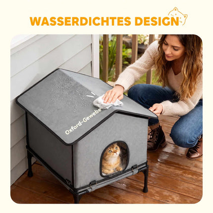 Outdoor Cat House, Foldable & Elevated with Cushion, Grey