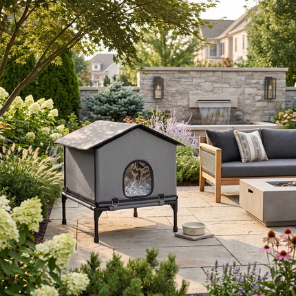 Outdoor Cat House, Foldable & Elevated with Cushion, Grey