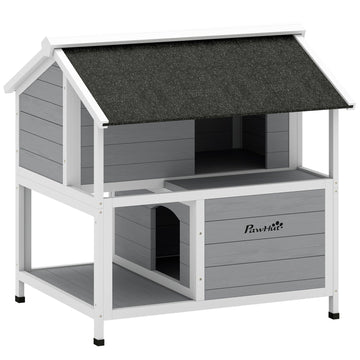 Outdoor Cat House, Waterproof Fir Wood, 2 Levels, 80x93x95 cm