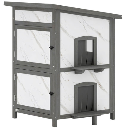Outdoor Cat House, Waterproof Wood Shelter, Multiple Entrances