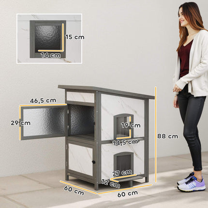 Outdoor Cat House, Waterproof Wood Shelter, Multiple Entrances