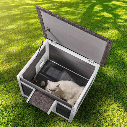 Outdoor Cat House, Weatherproof Wood, Window, 24 x 21 x 18 in