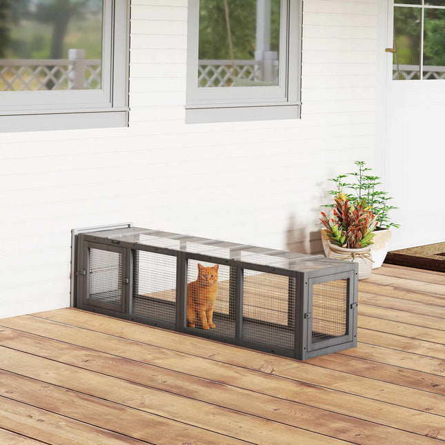 Outdoor Cat Tunnel, Weatherproof Wood & Plastic, 146 cm