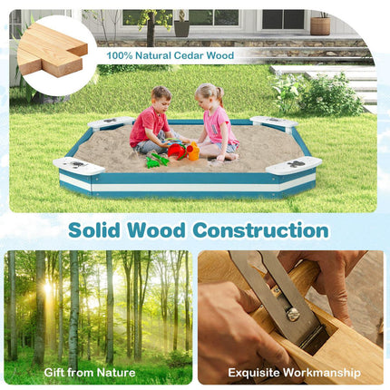 Outdoor Cedar Wood Sandbox With 4 Animal-Pattern Seats