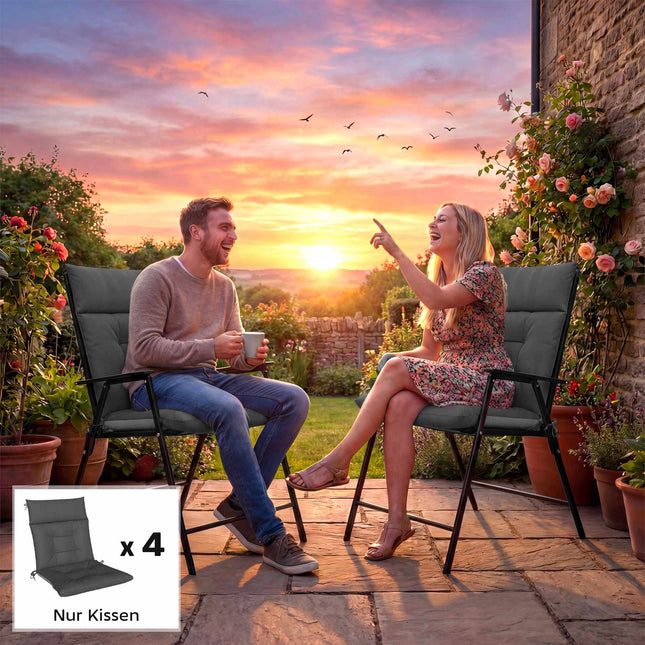 Outdoor Chair Cushion Set, Water-Repellent, Non-Slip, Dark Grey