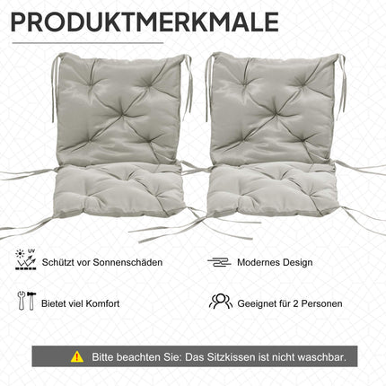 Outdoor Chair Cushions Set, 98x50 cm, Light Grey, 8 cm Thick