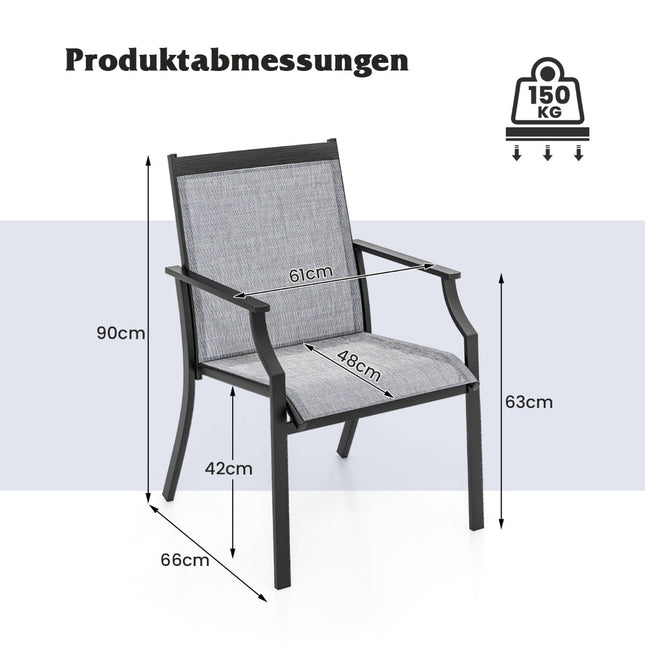 Outdoor Chairs Set, Breathable Fabric, Metal Frame, Grey