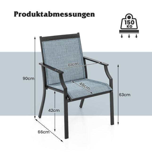 Outdoor Chairs Set of 2, Breathable Fabric, Metal Frame, Blue