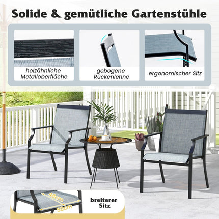 Outdoor Chairs Set of 2, Breathable Fabric, Metal Frame, Blue