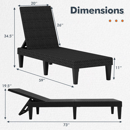 Outdoor Chaise Lounge, 3-Position Recline, Black