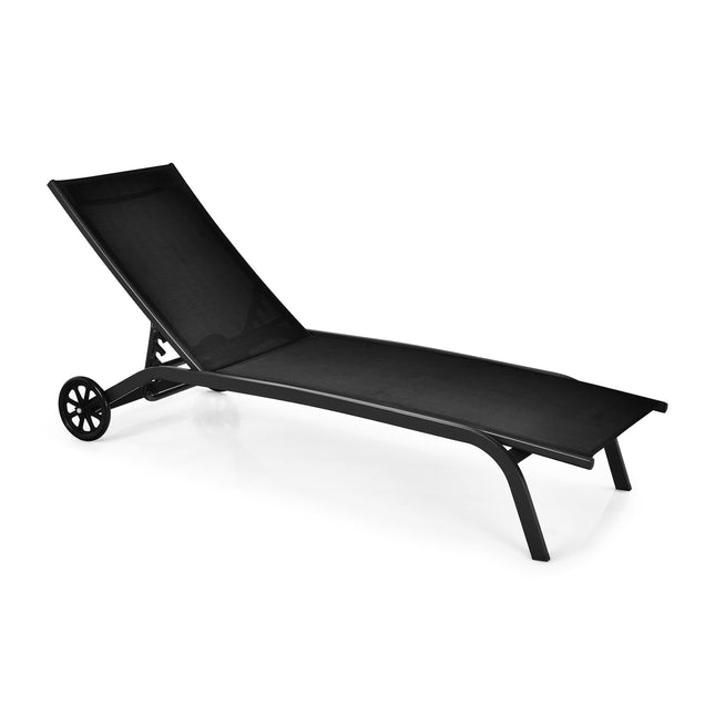 Outdoor Chaise Lounge Chair – 6-Position, Wheels, Black