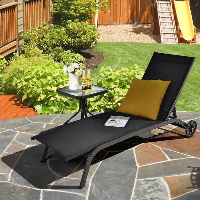 Outdoor Chaise Lounge Chair – 6-Position, Wheels, Black