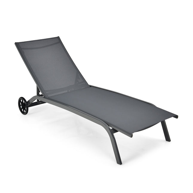 Outdoor Chaise Lounge Chair, 6-Position, Wheels