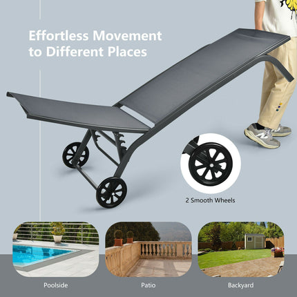 Outdoor Chaise Lounge Chair, 6-Position, Wheels