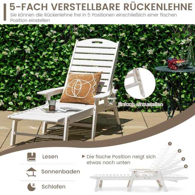Outdoor Chaise Lounge Chair Patio HDPE Deck Chair Backrest Adjustable White