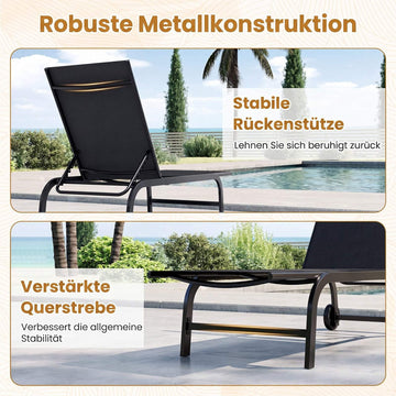 Outdoor Chaise Lounge Chairs, Set of 2, Adjustable Backrest