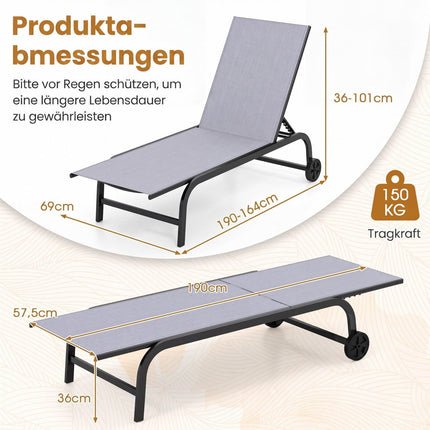 Outdoor Chaise Lounge Chairs, Set of 2, Adjustable Recline