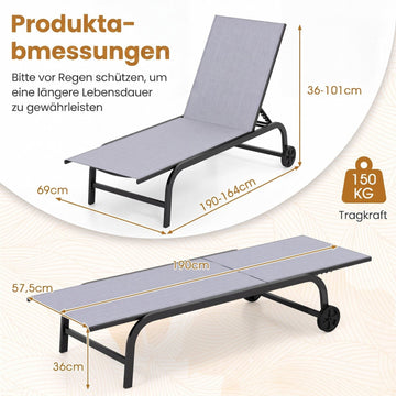Outdoor Chaise Lounge Chairs, Set of 2, Adjustable Recline