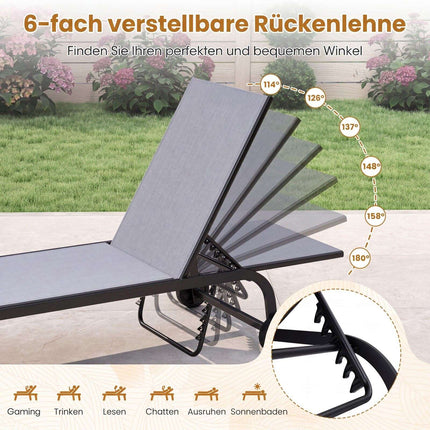 Outdoor Chaise Lounge Chairs, Set of 2, Adjustable Recline