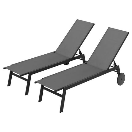 Outdoor Chaise Lounge Chairs, Set of 2, Wheels, Gray