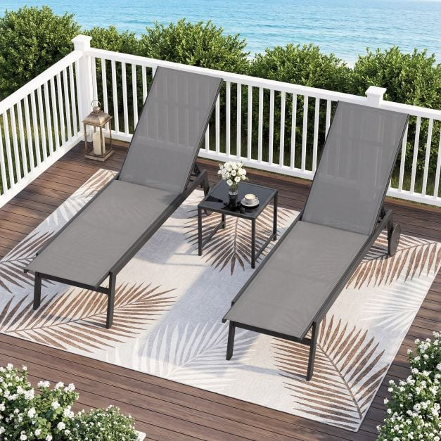 Outdoor Chaise Lounge Chairs, Set of 2, Wheels, Gray