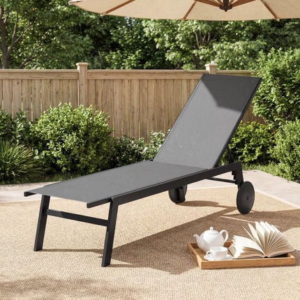Outdoor Chaise Lounge Chairs, Set of 2, Wheels, Gray