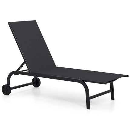 Outdoor Chaise Lounge Chair with Wheels, 6-Position Recline