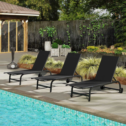 Outdoor Chaise Lounge Chair with Wheels, 6-Position Recline