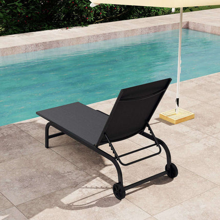 Outdoor Chaise Lounge Chair with Wheels, 6-Position Recline