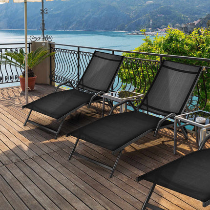Outdoor Chaise Lounge Set, Adjustable Backrest, Black