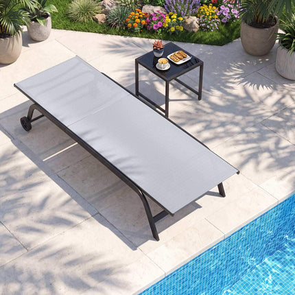 Outdoor Chaise Lounge Set with Wheels and Side Table
