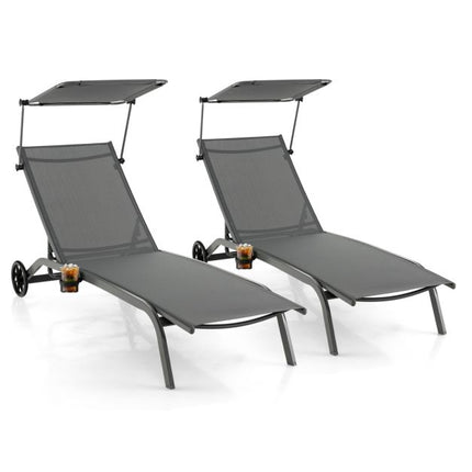 Outdoor Chaise Lounge With Canopy, Wheels, Metal Frame
