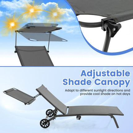 Outdoor Chaise Lounge With Canopy, Wheels, Metal Frame