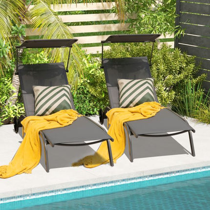 Outdoor Chaise Lounge With Canopy, Wheels, Metal Frame