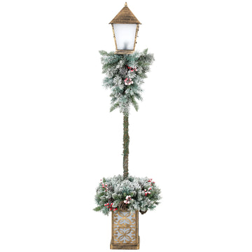 Outdoor Christmas Lantern with LED Lights, Pinecones, Berries