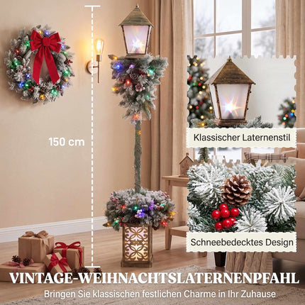 Outdoor Christmas Lantern with LED Lights, Pinecones, Berries