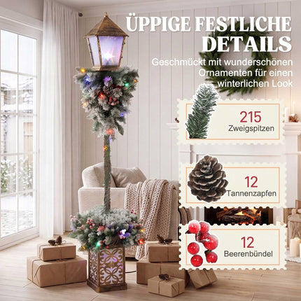 Outdoor Christmas Lantern with LED Lights, Pinecones, Berries