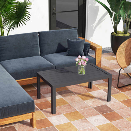 Outdoor Coffee Table, Slatted Top, Galvanized Steel, Grey