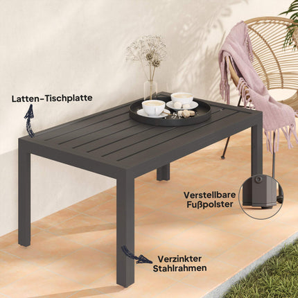 Outdoor Coffee Table, Slatted Top, Galvanized Steel, Grey