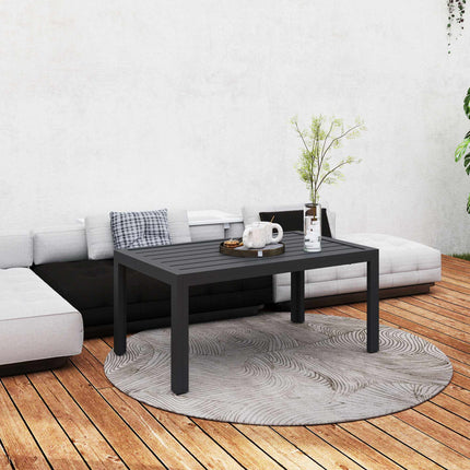Outdoor Coffee Table, Slatted Top, Galvanized Steel, Grey