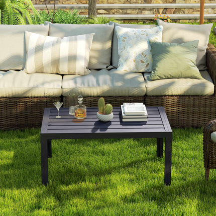 Outdoor Coffee Table, Slatted Top, Galvanized Steel, Grey
