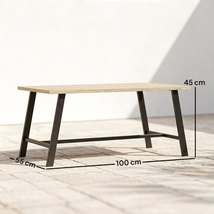 Outdoor Coffee Table, Wood-Look Top, 100x55 cm, Weatherproof